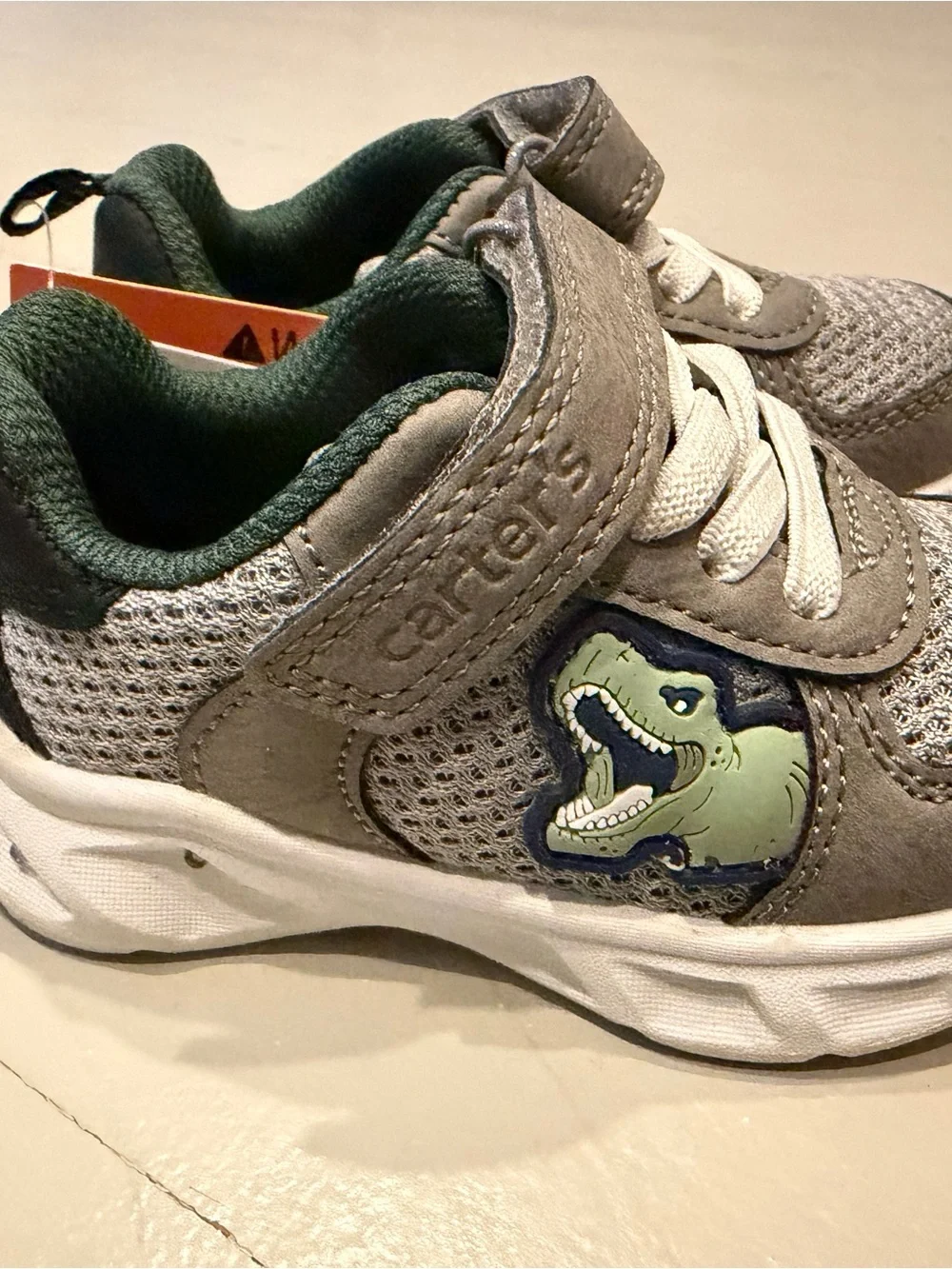 Carter's Gray and White Toddler dinosaur Sneakers with lights